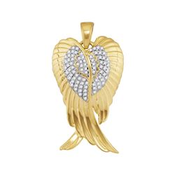 0.33 CTW Mens Diamond Angel Wings Charm Pendant 10KT Yellow Gold - REF-44F9N