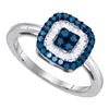 Image 1 : 0.43 CTW Blue Color Diamond Square Cluster Ring 10KT White Gold - REF-26F9N