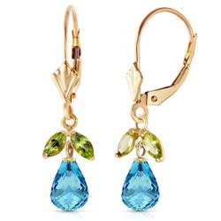 Genuine 3.4 ctw Blue Topaz & Peridot Earrings Jewelry 14KT Yellow Gold - REF-26H6X