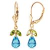 Image 1 : Genuine 3.4 ctw Blue Topaz & Peridot Earrings Jewelry 14KT Yellow Gold - REF-26H6X