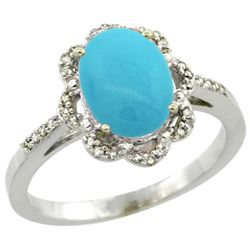 Natural 1.85 ctw Turquoise & Diamond Engagement Ring 10K White Gold - REF-31N7G