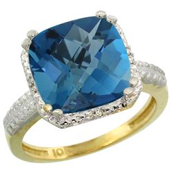 Natural 5.96 ctw London-blue-topaz & Diamond Engagement Ring 14K Yellow Gold - REF-44N3G