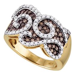 1 CTW Cognac-brown Color Diamond Swirled Cocktail Ring 10KT Yellow Gold - REF-82W4K