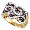 Image 1 : 1 CTW Cognac-brown Color Diamond Swirled Cocktail Ring 10KT Yellow Gold - REF-82W4K