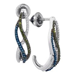 0.25 CTW Green Blue Color Diamond Half J Hoop Earrings 10KT White Gold - REF-22K4W