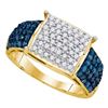 Image 1 : 1 CTW Blue Color Diamond Rectangle Cluster Ring 10KT Yellow Gold - REF-52X4Y