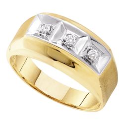 0.09 CTW Mens Diamond 3-stone Two-tone Wedding Ring 10KT Yellow Gold - REF-22M4H