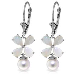 Genuine 6 ctw Opal & Pearl Earrings Jewelry 14KT White Gold - REF-50Y7F