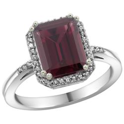 Natural 2.63 ctw Rhodolite & Diamond Engagement Ring 14K White Gold - REF-42A8V