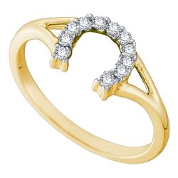 0.10 CTW Diamond Lucky Horseshoe Split-shank Ring 10KT Yellow Gold - REF-12H8M