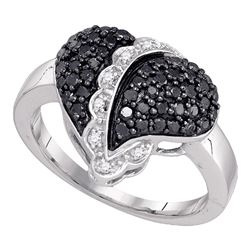 0.64 CTW Black Color Diamond Heart Cluster Ring 10KT White Gold - REF-34K4W