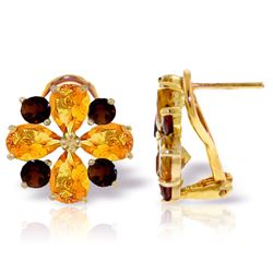 Genuine 4.85 ctw Citrine & Garnet Earrings Jewelry 14KT Yellow Gold - REF-58K4V