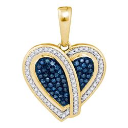 0.25 CTW Blue Color Diamond Heart Pendant 10KT Yellow Gold - REF-28X4Y