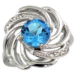 Natural 2.25 ctw swiss-blue-topaz & Diamond Engagement Ring 14K White Gold - REF-57W8K