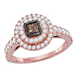 1 CTW Princess Cognac-brown Diamond Bridal Ring 14KT Rose Gold - REF-116H9M