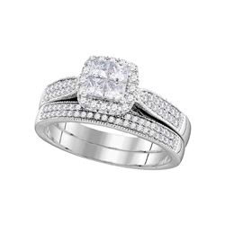 0.76 CTW Princess Diamond Cluster Halo Bridal Engagement Ring 14KT White Gold - REF-112Y5X