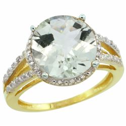 Natural 5.34 ctw Green-amethyst & Diamond Engagement Ring 10K Yellow Gold - REF-35N4G