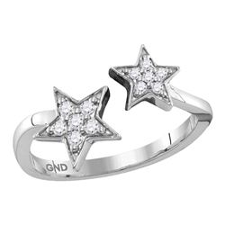 0.12 CTW Diamond Bisected Double Star Open Ring 10KT White Gold - REF-19M4H