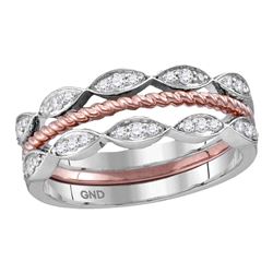 0.20 CTW Diamond Stackable Rope Ring 10KT Two-tone Gold - REF-34W4K