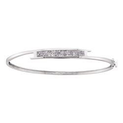 0.50 CTW Princess Diamond Bangle Bracelet 14KT White Gold - REF-599K9W