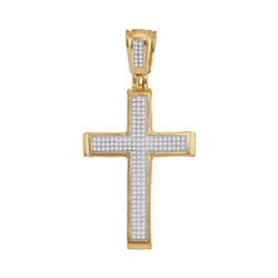 0.50 CTW Mens Diamond Roman Cross Charm Pendant 10KT Yellow Gold - REF-56K2W