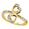 Image 1 : 0.04 CTW Diamond Double Heart Bypass Ring 10KT Yellow Gold - REF-12X2Y