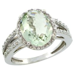 Natural 3.47 ctw Green-amethyst & Diamond Engagement Ring 10K White Gold - REF-34Z7Y