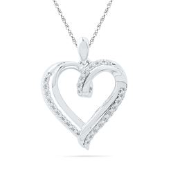 0.10 CTW Diamond Heart Love Pendant 10KT White Gold - REF-14F9N