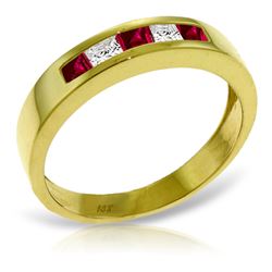 Genuine 0.63 ctw Ruby & White Topaz Ring Jewelry 14KT Yellow Gold - REF-49P2H