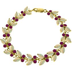Genuine 12 ctw Opal & Ruby Bracelet Jewelry 14KT Yellow Gold - REF-200W8Y