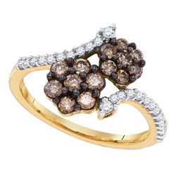 0.85 CTW Cognac-brown Color Diamond Cluster Ring 10KT Yellow Gold - REF-34W4K