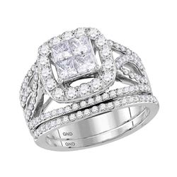 2.01 CTW Princess Diamond Halo Bridal Engagement Ring 14KT White Gold - REF-209H9M