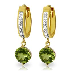 Genuine 2.63 ctw Peridot & Diamond Earrings Jewelry 14KT Yellow Gold - REF-56K2V