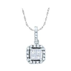 0.25 CTW Princess Diamond Square Pendant 14KT White Gold - REF-28W4K