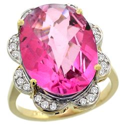 Natural 13.83 ctw pink-topaz & Diamond Engagement Ring 14K Yellow Gold - REF-124Y4X