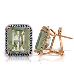 Genuine 11.60 ctw Green Amethyst & Black Diamond Earrings Jewelry 14KT Rose Gold - REF-127M9T