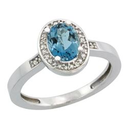 Natural 1.08 ctw London-blue-topaz & Diamond Engagement Ring 14K White Gold - REF-31A6V