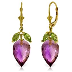 Genuine 20 ctw Amethyst & Peridot Earrings Jewelry 14KT Yellow Gold - REF-51Z8N