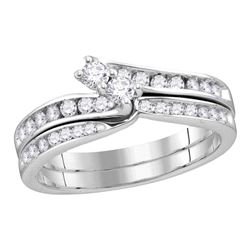 0.50 CTW Diamond 2-Stone Hearts Together Bridal Ring 14KT White Gold - REF-71X3Y