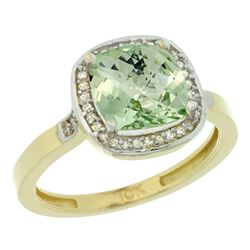 Natural 3.94 ctw Green-amethyst & Diamond Engagement Ring 10K Yellow Gold - REF-29Z2Y