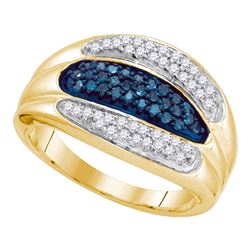 0.40 CTW Blue Color Diamond Triple Row Ring 10KT Yellow Gold - REF-31F4N