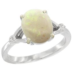 Natural 1.42 ctw Opal & Diamond Engagement Ring 10K White Gold - REF-24R2Z