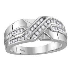 0.26 CTW Mens Diamond Two Row Wedding Anniversary Ring 10KT White Gold - REF-37M5H