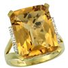 Image 1 : Natural 12.13 ctw Whisky-quartz & Diamond Engagement Ring 10K Yellow Gold - REF-52V2F