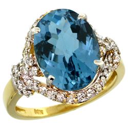 Natural 5.89 ctw london-blue-topaz & Diamond Engagement Ring 14K Yellow Gold - REF-90K7R