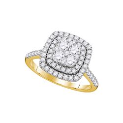 1 CTW Diamond Square Double Halo Cluster Ring 14KT Yellow Gold - REF-97X4Y