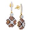 Image 1 : 1.05 CTW Cognac-brown Color Diamond Dangle Screwback Earrings 10KT Yellow Gold - REF-52H4M