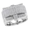 Image 1 : 1 CTW Mens Diamond Rectangle Arched Cluster Ring 10KT White Gold - REF-87N2F