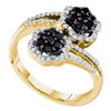 Image 1 : 0.50 CTW Black Color Diamond Flower Cluster Bypass Ring 14KT Yellow Gold - REF-52W4K