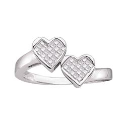 0.25 CTW Princess Diamond Double Heart Love Ring 14KT White Gold - REF-41H9M